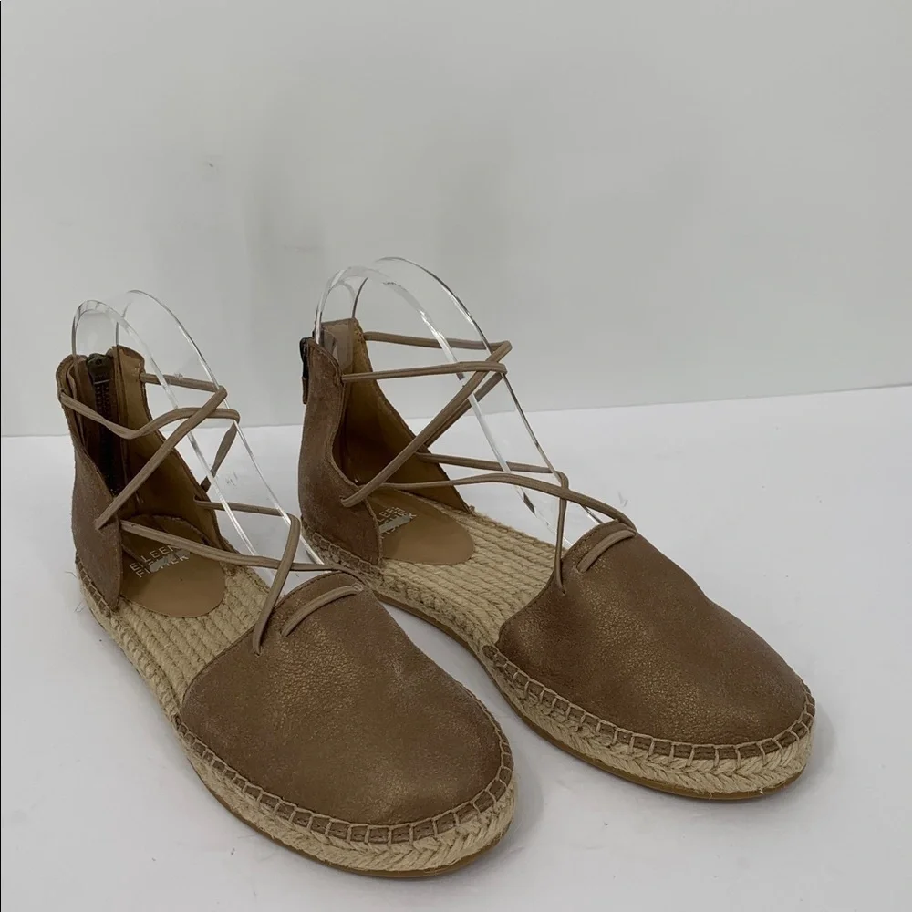 Eileen Fisher Lace-up Espadrille Shoe bronze strappy metallic flat new 8.5
